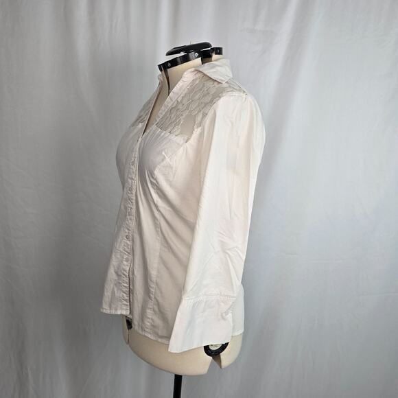 Signature by Larry Levine Button Down Blouse Women's L White Lace Accent - Picture 6 of 16